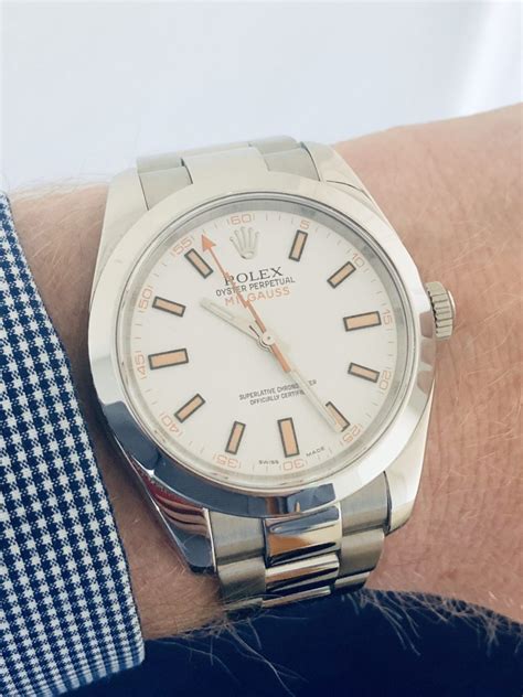 rolex milgauss white wrist shot|Rolex Milgauss for sale 2022.